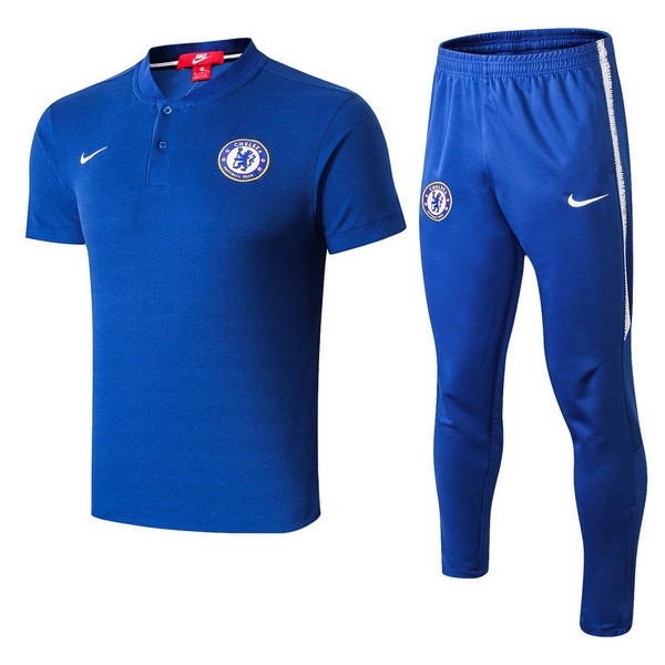 Polo Conjunto Completo Chelsea 2018-2019 Azul Blanco